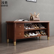 浅梵北欧家用全实木坐凳鞋柜一体可坐式穿换鞋凳进门口入户收纳鞋架子 胡桃色80cm长-不带衣帽架