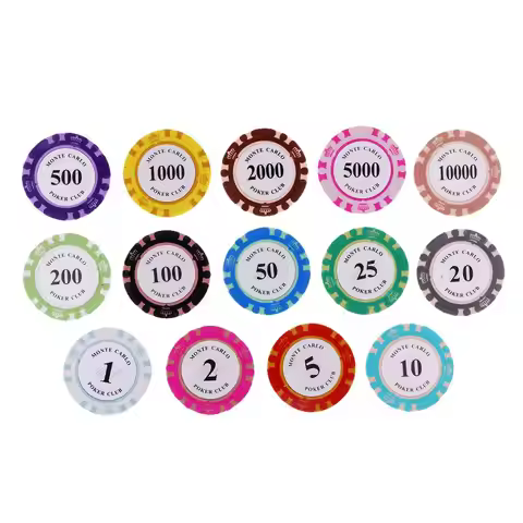Clay Poker Chips Set 14 Denominations Realistic Casino Chips for Poker and Mahjong Play