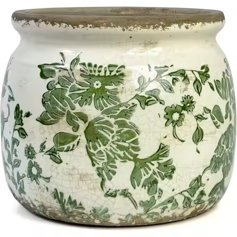 Vintage Ceramic Flower Pot with Drainage Indoor Outdoor Rustic Planter Tuscan Style Home Garden Deco