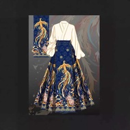 2024 Spring Summer Printed Horse Face Skirt Women New Chinese Style Toast Cross Collar Horse Face Sk