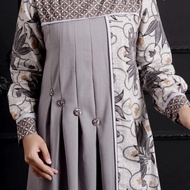 baju gamis wanita terbaru model kombinasi batik - abu-abu m