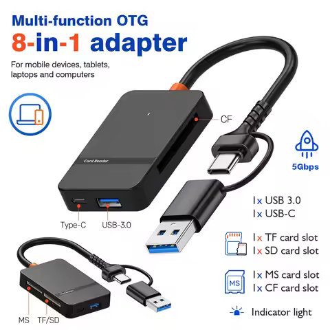 USB3.0/USB-C 8 in 1 Card Reader Supports U disk/SD/Micro SD/TF/CF/MS/CF Card For Phone Laptop PC Mul