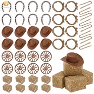 48Pcs West Themed Decor Kit Farm Style Mini Cowboy Hat Natural Rope Multipurpose Arrangement SHOPSKC