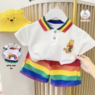 Polo outfit with 2 rainbow pood buttons, cute style elastic shorts from 8-20kg