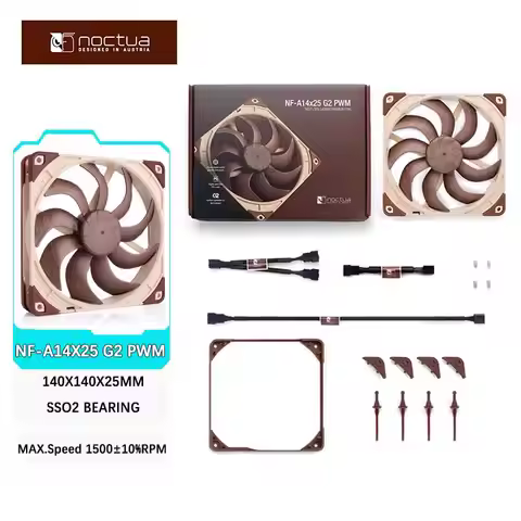 Noctua NF-A14X25 G2 PWM SX2 Chassis cooling fan,With an NA-AVG2-LR Shock-absorbing pads,140x140x25mm