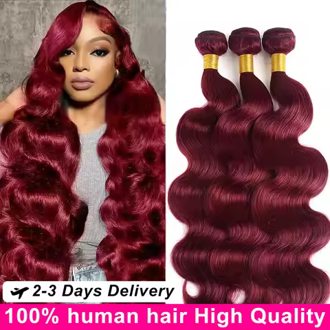 30 40 Inch 99J Burgundy Colored Body Wave Bundles Human Hair 12A 4/5/6 PCS Highlight Brazilian Raw H