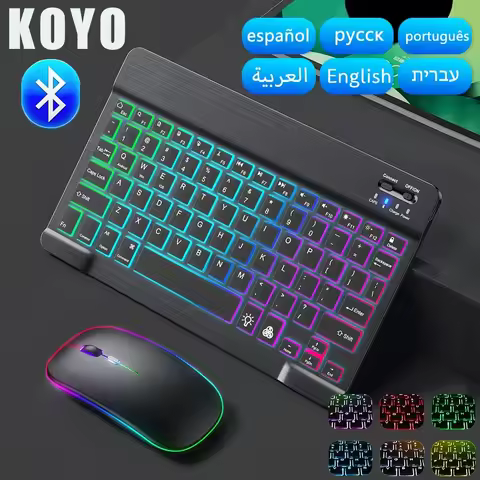 10inch Backlit RGB Bluetooth Keyboard Wireless mouse Mini for Spanish Russian Keyboard RGB Backlit R