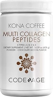 Codeage Multi Collagen Peptides Protein Powder, Chocolate Mocha Instant Coffee - Low Calories Drink &amp; Shake - Hydrolyzed Collagen Type I, II, III, V &amp; X - Grass-Fed, Pasture-Raised, Non-GMO - 14.39 oz