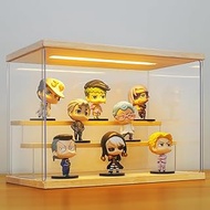 AZENY Clear Acrylic Display Case with Light , 3 Tier Display Box Stand Dustproof Protection Showcase for Collectibles Action Figures Funko POP (12.6×7×9in; 32×18×23cm)