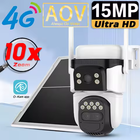 AOV 4G Wireless Security Camera With Solar Panel 15MP 10X Zoom Smart CCTV Outdoor Surveillance Batte