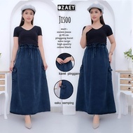 rok motif salur dan kotak kain denim