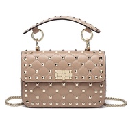 New Style Genuine Leather Bag Female Rhombus Chain Bag Rivet Small Square Bag Portable One-Shoulder 