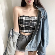 Checkered heist bandeau crop top