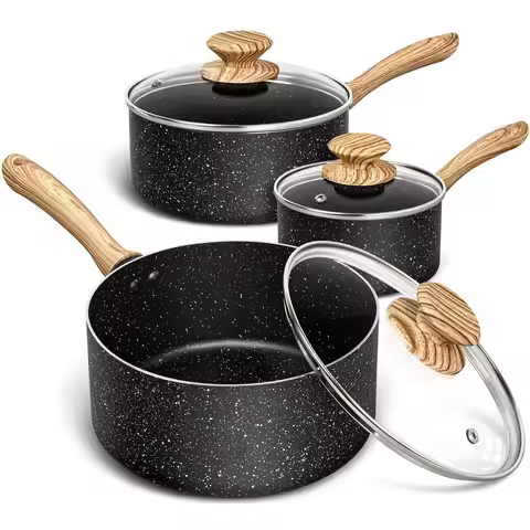 Saucepan Set, Nonstick Sauce Pans with Granite Coatings, Stone Sauce Pan with Lids, Non Stick Pot Se
