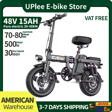 UPlee GE5 48V 15AH Battery Electric Bike Adults 30KM/H 500W motor 14" Fat Tire Folding Electric Bike