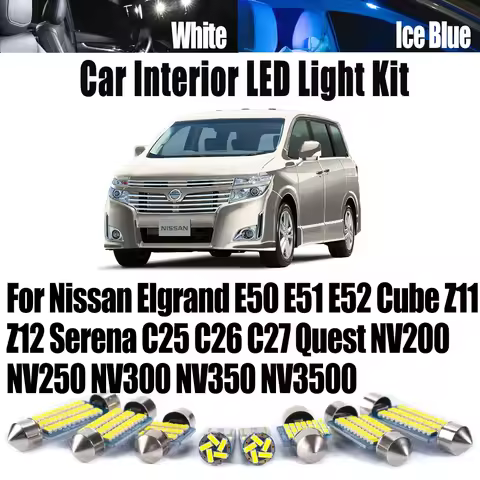 Interior Car LED Bulbs Kit For Nissan Elgrand E50 E51 E52 Cube Z11 Z12 Serena C25 C26 C27 Quest NV20