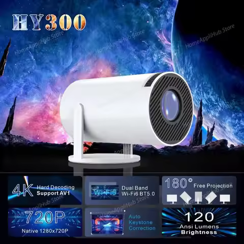 HY300 Home Projector 4K Portable LCD Ultra HD Wall Projection Wireless Screen Mirroring Android 1080