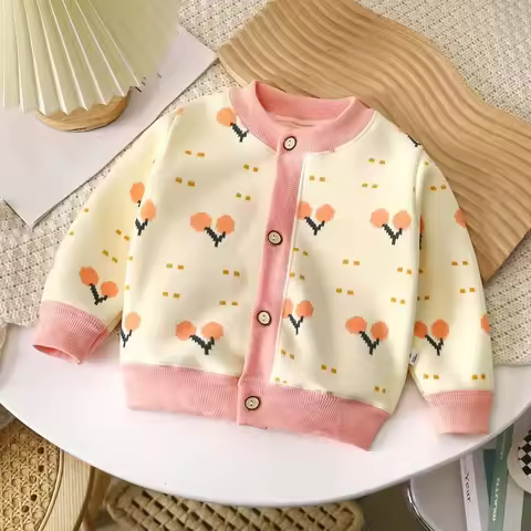 1-7T Children Long Sleeved Jacket Fur Padded Cute Girls Coat Kids Autumn Sweet Cherry Checkered Patt