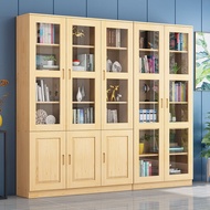 9C Solid Wood with Glass Door Bookcase Bookshelf Free Combination Pine Bookcase Customized Cabinet S