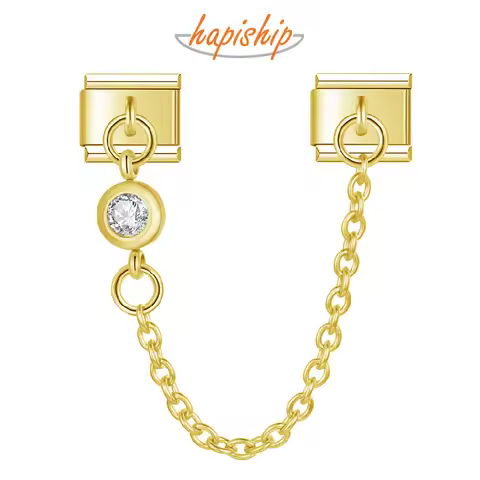 Hapiship 2024 Wholesalen Round Color CZ Chain Link Italian Charm Fit 9mm Bracelet Stainless Steel Dr