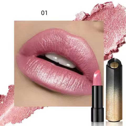 Pudaier Pearly Metallic Shimmer Lipstick, Glitter Shine Finish, Creamy Smooth Texture, High Pigment 