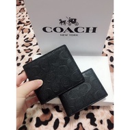 Coach men short 3D black leather wallet gift set black men wallet