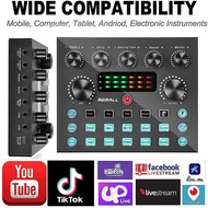V8S Sound Card with 10 Sound Effects/3 Inputs/Mic Input DSP Intelligent Noise Reduction Live Singing Equipment Audio Mixer Live Streaming For PC/Laptop/ios/Android Universal