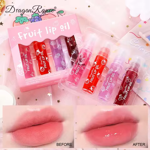 Set of Four Rolling Head Lip Oils Moisturizing Hydrating Roller Ball Lip Care Anti-Drying Transparen