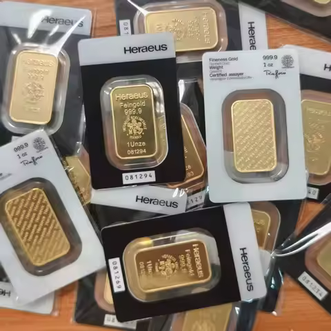 1-10pcs Heraeus Gold Bar Brass Gold-plated Bullion 1 ounce Copper Bar with Different Serial Numbers