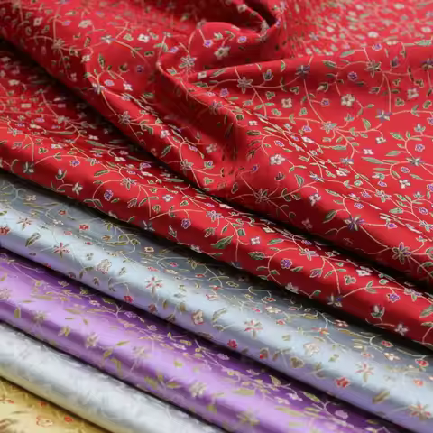 Small Floral with Vine Leaf Pattern Fabric Decorative Jacquard Brocade Rice Flower Handmade Clothing