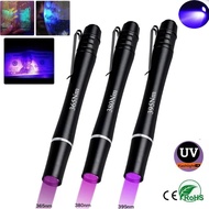 Mini Pocket 365nm LED UV Flashlight 365nm 380nm 395nm Black Light  UV Pen Lights Ultraviolet Penligh