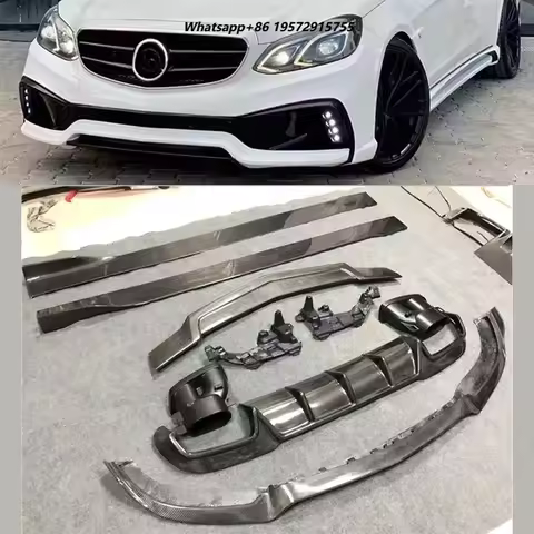 For W212 E63 E63S 2014-2016 Real Carbon Fiber Front Bumper Lip Splitters Rear Diffuser Side Skirt Sp