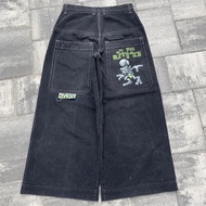 2024 summer latest jnco alien print jeans American retro Harajuku loose casual black and green y2k j
