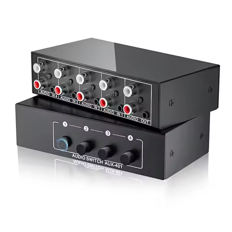 Stereo Audio Switch Selector 4-IN-1 Bi-direction Stereo RCA AUX Audio Switch A/B Splitter 3.5mm Aux 