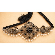 Oxidized Silver Choker Necklace Red & Black Stone Pearl Indian Ethnic Tribal Jewellery