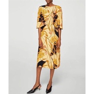 22234 Yellow DRESS MIDI DRESS Yellow Floral Print Dress