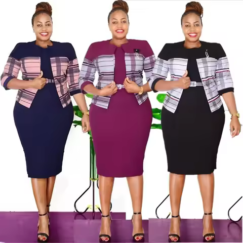 African Dresses for Women Spring Autumn African Polyester Plus Size Black Blue Green Purple Dress Su