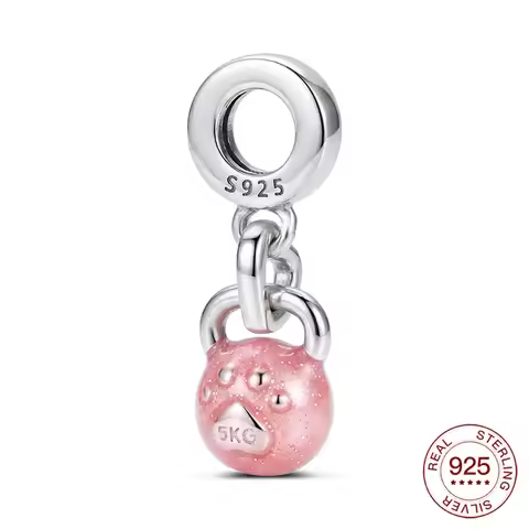925 Sterling Silver Pink Kettlebell Dangle Charm 5KG Fitness Design Fit Original Charm Bracelet Gym