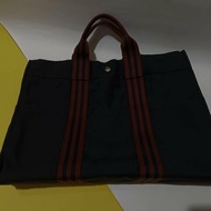 🟦狀態良好//HERMES//深藍色橘色線條大手提帆布包