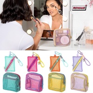 ROWAN1 Mesh Cosmetic Bag, Toiletry Candy Color Storage Bag, Dopamine Color Large Capacity Make Up