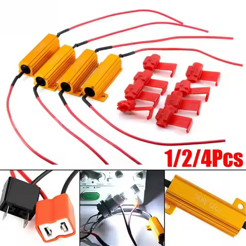 1/2/4Pcs Yellow Aluminum Shell Resistor LED Lamp Resistor 50W 6 Ohm 8 Ohm 10 Ohm with Wire with Red 