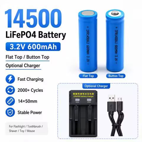 Deep Cycle 3.2V LiFePO4 Rechargeable Battery 14500 600mAh Long Cycle Life for Solar Power Electronic