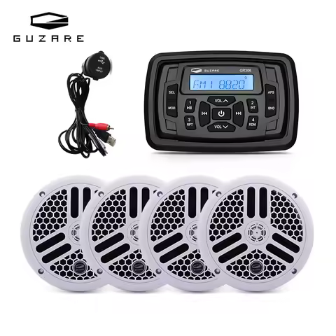GUZARE Marine Radio Stereo Waterproof Bluetooth Receiver Combo 6.5'' Boat Speakers,7 Options Availab