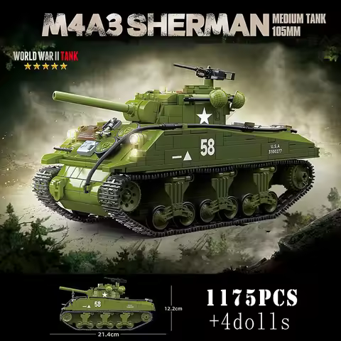 WW2 Military American M3A1 Stuart M4A3 Sherman Medium Tank Building Blocks Army Weapons KV-1 Heavy T
