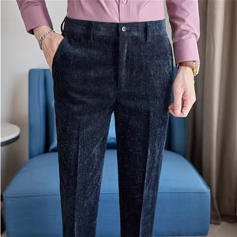 New autumn and winter men's corduroy suit pant fashion homme business social wedding ball party dres