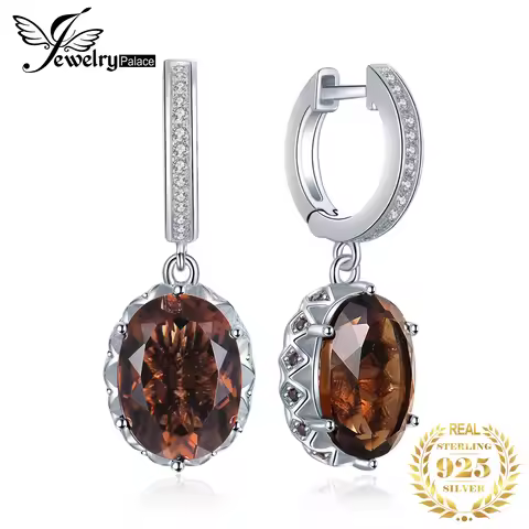 JewelryPalace Large 7ct Genuine Smoky Quartz 925 Sterling Silver Dangle Drop Earrings for Women Stat