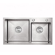 Global House CROWN อ่างล้างจาน 2หลุมไม่มีที่พัก 41x75x20ซม. ATHENS รับประกันของเเท้