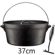 Pre-Seasoned Cast Iron Dutch Oven with Flanged Lid Iron Cover for Campfire or Fireplace Cooking Pre-Seasoned Camping Cookware Flat Bottom 25cm/31.5cm/37cm