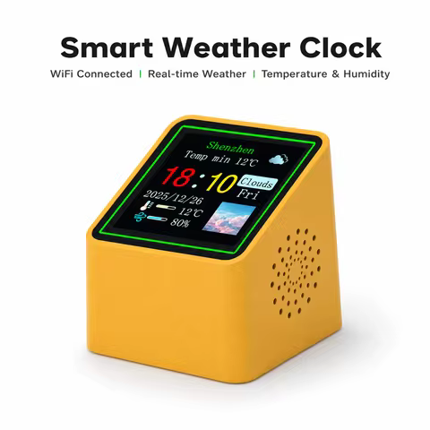 Desk Accessories Clock, Smart Wifi Station, Display Weather, Temperature, Humidity, Time, Alarm Top 