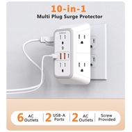 Power Socket US Plug Wall Outlet Extender Surge Protector 10 in 1 Power Strip with 6 Outlets and 4 U